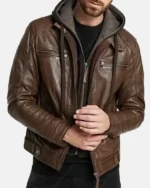 Johnny Depp Brown Leather Hooded Jacket