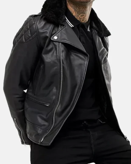 Mens Fur Leather Biker Jacket