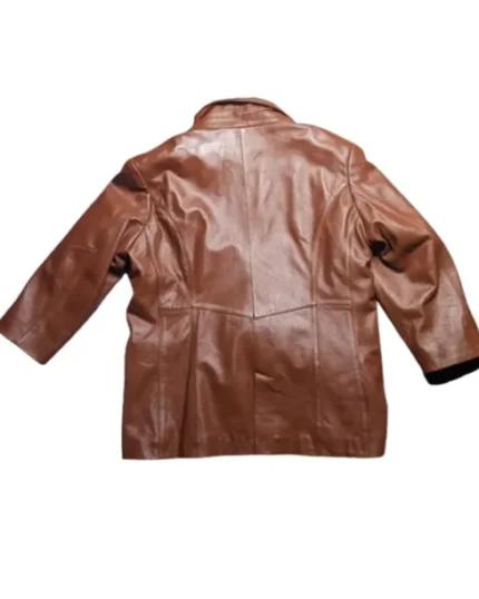 Pamela Mccoy Oversized Brown Leather Jacket