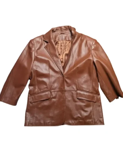 Pamela Mccoy Oversized Brown Leather Jacket