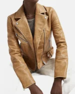 Brown Faux Leather Distressed Biker Jacket