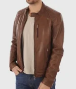 Arnold Schwarzenegger Brown Leather Biker Jacket