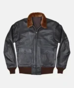 Men Brown Shearling Leather Bomber Jacket