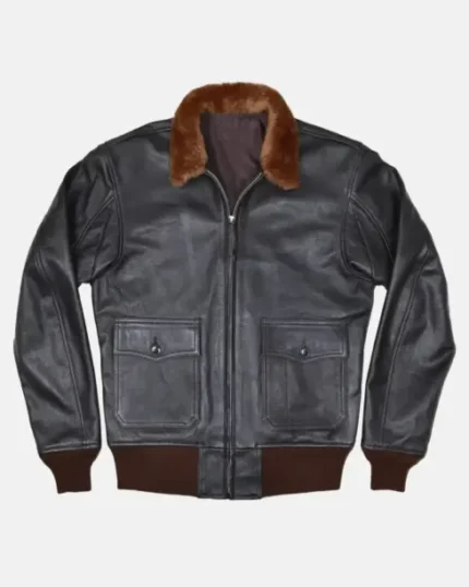 Men Brown Shearling Leather Bomber Jacket