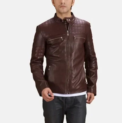 Urbane Quilted Maroon Leather Biker Jacket