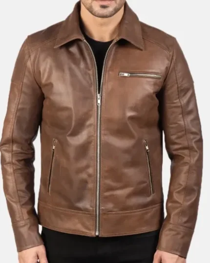 Men's Atlas Quilted Slim-Fit Green Leather Biker Jacket