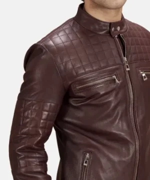 Urbane Quilted Maroon Leather Biker Jacket