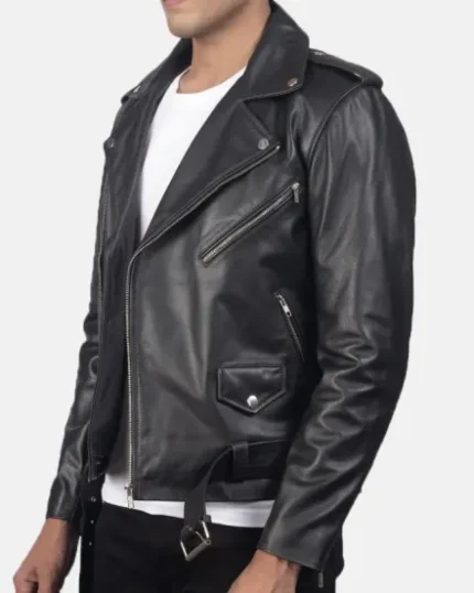 Black Johnson Leather Biker Jacket