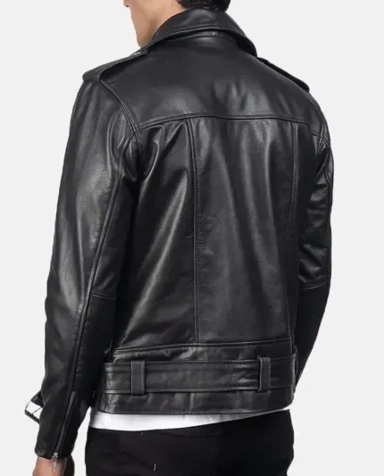 Black Johnson Leather Biker Jacket