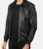 Enzo Black Leather Bomber Jacket