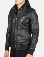 Men Orlan Black Motorcycle Leather Hooded Bomber Jacket