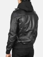 Men Orlan Black Motorcycle Leather Hooded Bomber Jacket