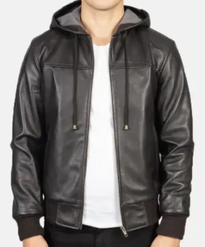 Jovian Leather Bomber Hooded Jacket