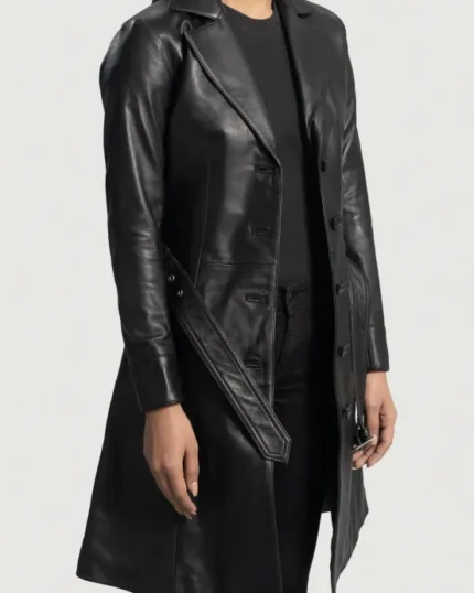 Abigail Black Leather Trench Coat