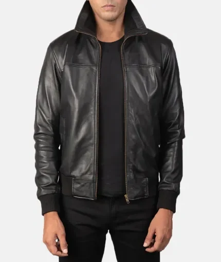 Enzo Black Leather Bomber Jacket