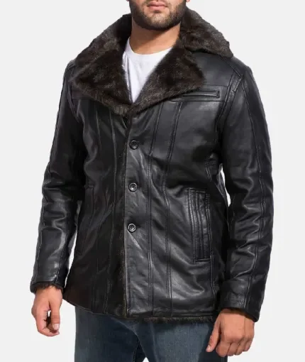 Onyx Black Fur Leather Coat