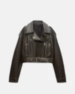 Leather Effect Cropped Biker Leather Jacket