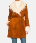 Big Mood 2024 Nicola Coughlan Fur Collar Suede Leather Coat