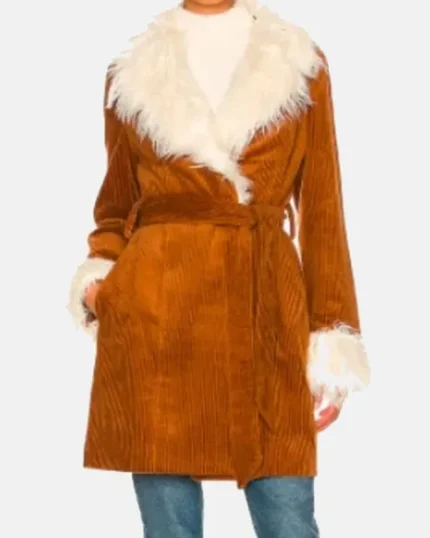 Big Mood 2024 Nicola Coughlan Fur Collar Suede Leather Coat