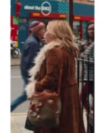 Big Mood 2024 Nicola Coughlan Fur Collar Suede Leather Coat