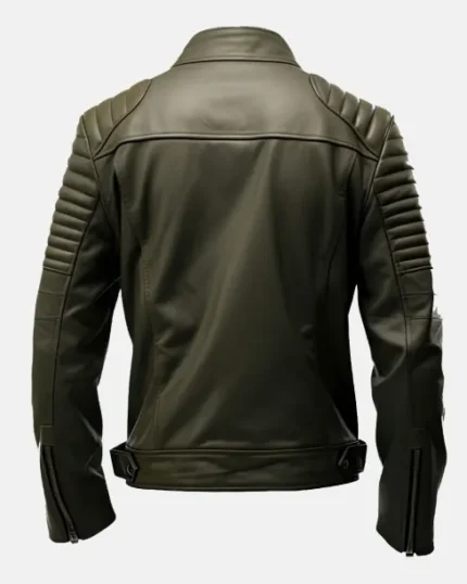 Men’s Army Green Leather Biker Jacket