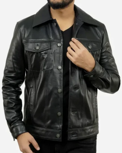 Mens Trucker Leather Jacket