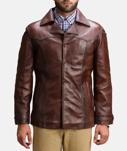 Lysander Brown Trench Coat Leather Jacket