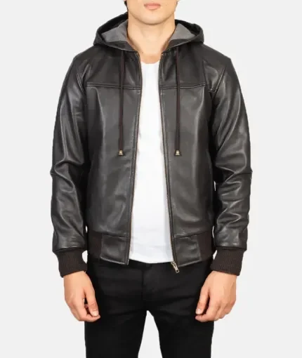 Jovian Leather Bomber Hooded Jacket