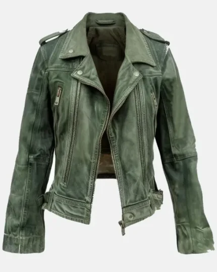 Women’s Olive Green Motorbike Leather Jacket