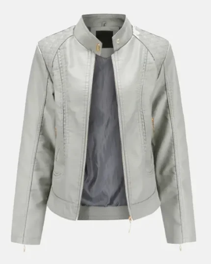 Women’s Racer Grey Leather biker Jacket