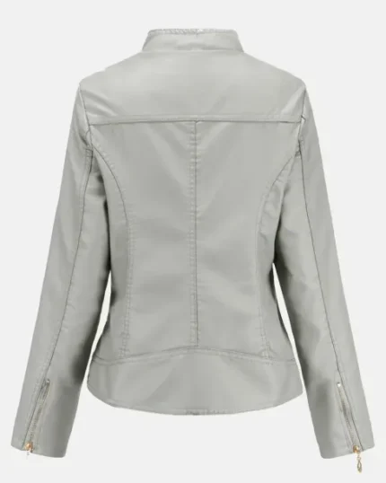 Women’s Racer Grey Leather biker Jacket