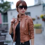 Women’s Smooth Racer Brown Leather Jacket