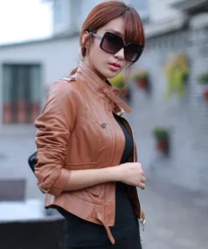 Women’s Smooth Racer Brown Leather Jacket