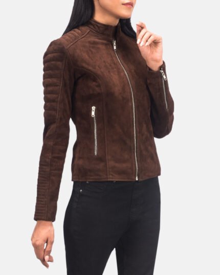 Mocha Quilted Suede Biker Jacket