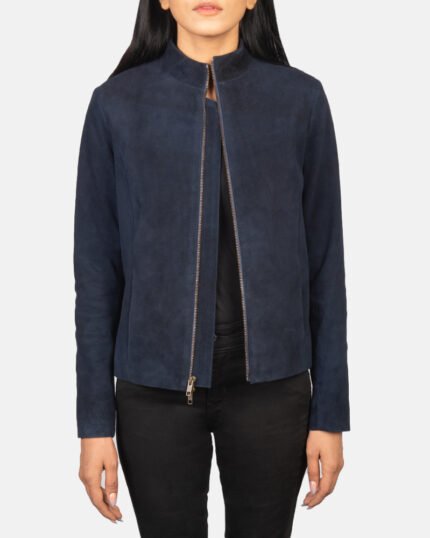 Women Suede Leather Bomber Jacket