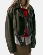 Leather Effect Cropped Biker Leather Jacket