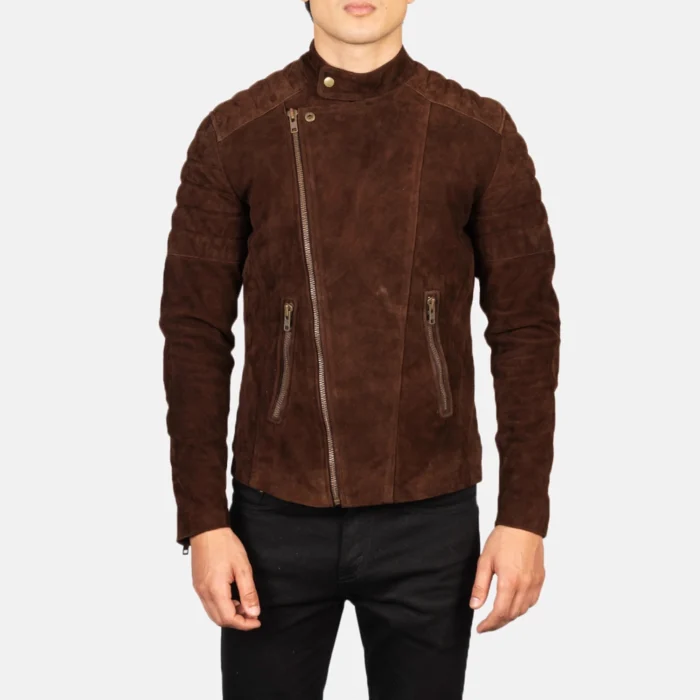 Men Biker Brown Suede Jacket