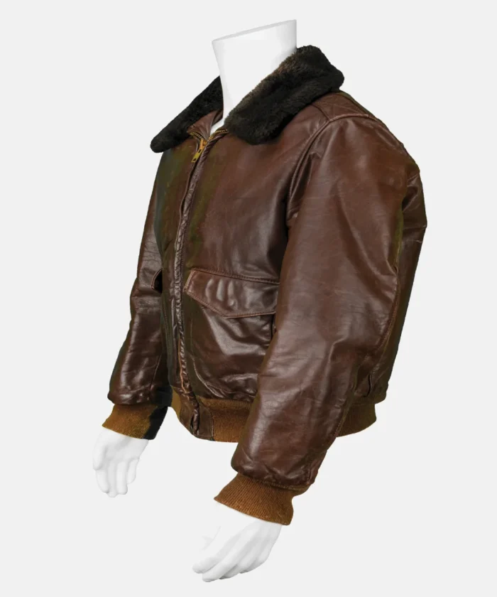 Vintage Brown Leather Bomber Jacket