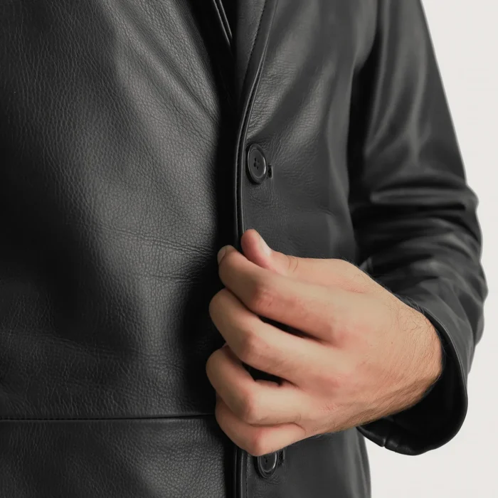 Classic Black Leather Overcoat