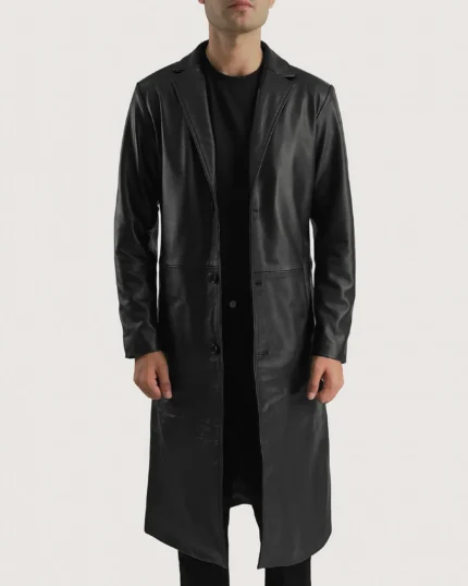 Classic Black Leather Overcoat