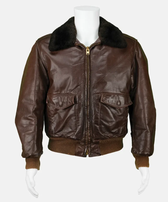 Vintage Brown Leather Bomber Jacket