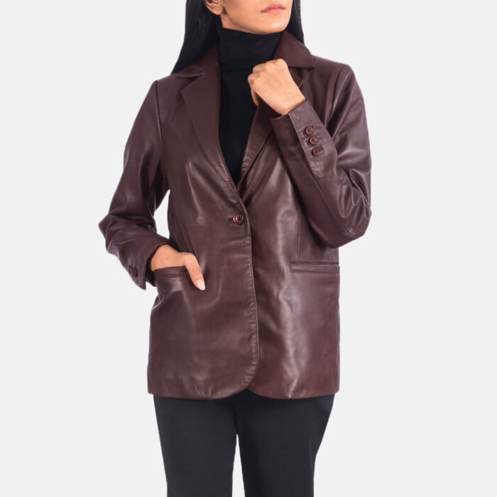 Vintage Maroon Luxe Leather Blazer