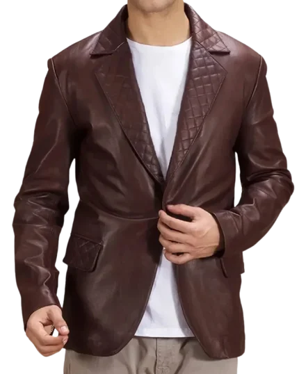 Brown Quilted Lapel Blazer