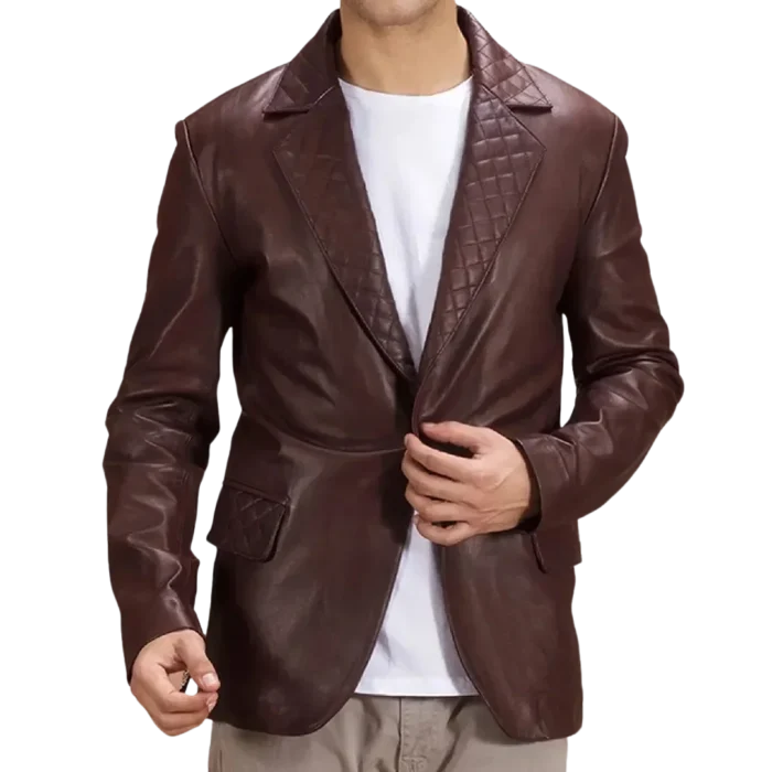 Brown Quilted Lapel Blazer