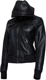 Women Leather Hooded Jacket