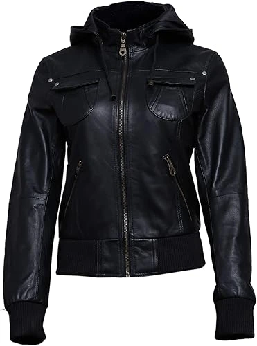 Women Leather Hooded Jacket