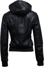 Women Leather Hooded Jacket