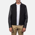 Black Suede Leather Hybrid Bomber Jacket