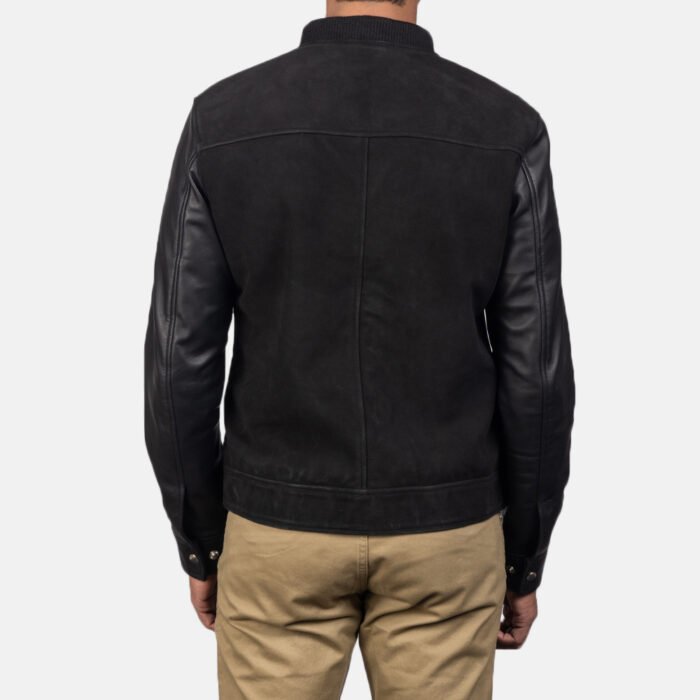 Black Suede Leather Hybrid Bomber Jacket