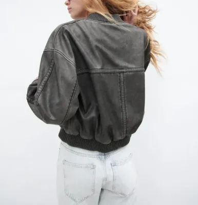 Rustic Charm Leather Bomber Jacket